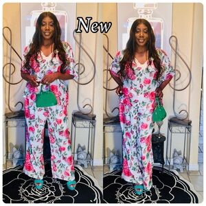 Floral Pink and White pants sit